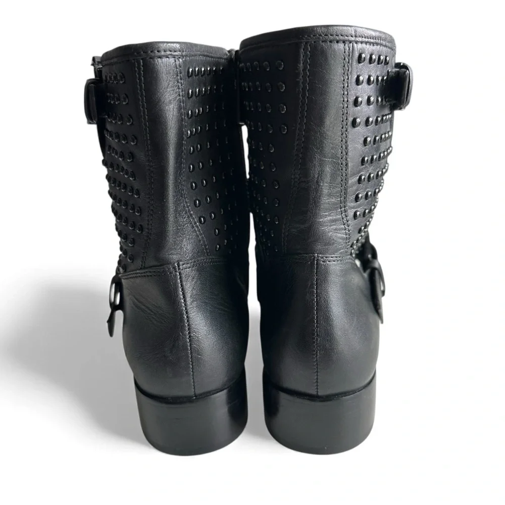 Michael Kors Reeves Studded Moto Boots Black Leather Dark Academia Biker Size 7